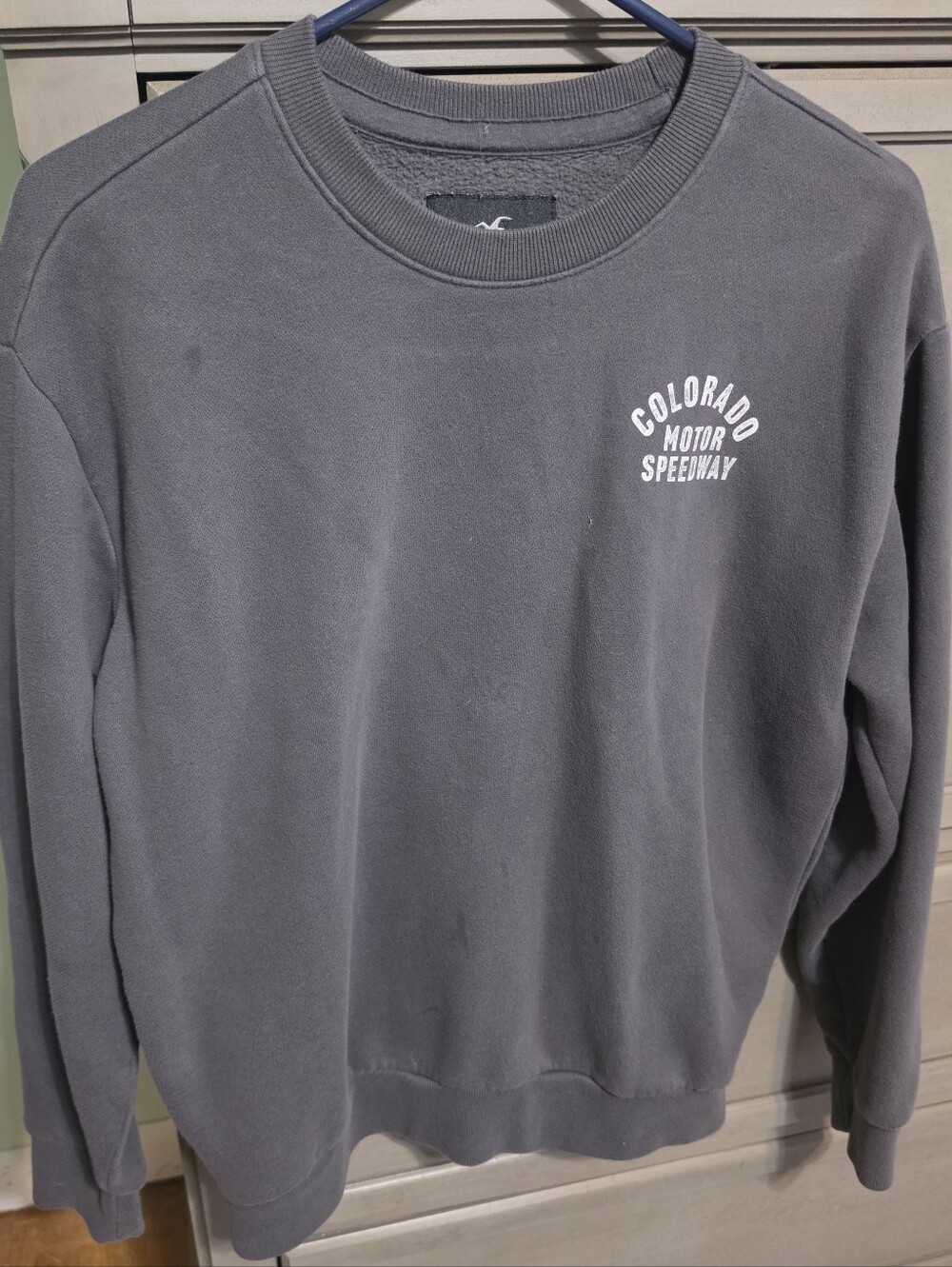 Hollister Gray Crewneck Sweatshirt with Colorado Motor Speedway Print